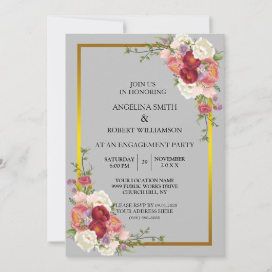 Invitation Aquarelle Dusty Gris Or Blush Mariage Inv (Devant)