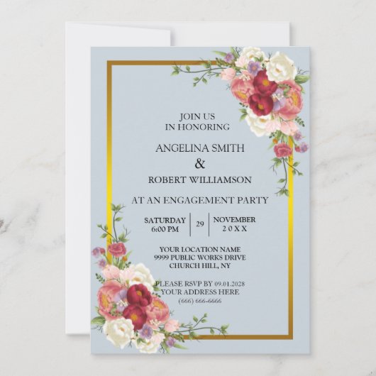 Invitation Aquarelle Dusty Gris Or Blush Peach Mariage (Devant)