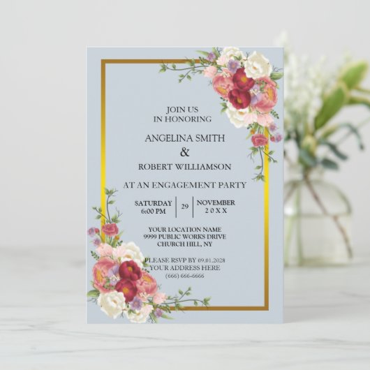Invitation Aquarelle Dusty Gris Or Blush Peach Mariage (Debout devant)
