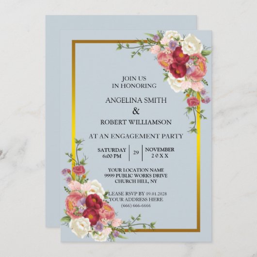 Invitation Aquarelle Dusty Gris Or Blush Peach Mariage (Devant / Derrière)