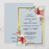 Invitation Aquarelle Dusty Gris Or Blush Peach Mariage (Devant / Derrière)