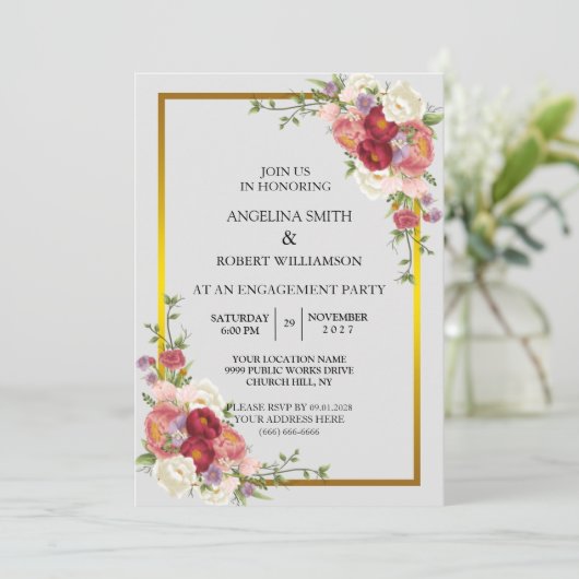 Invitation Aquarelle Dusty Gris Or Blush Peach Mariage (Debout devant)