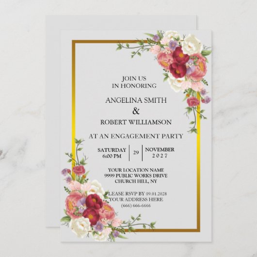 Invitation Aquarelle Dusty Gris Or Blush Peach Mariage (Devant / Derrière)