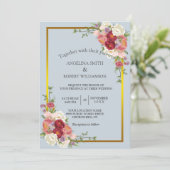 Invitation Aquarelle Dusty Gris Or Blush Rose Peach Floral (Debout devant)