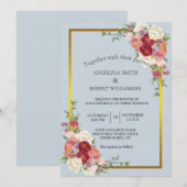 Invitation Aquarelle Dusty Gris Or Blush Rose Peach Floral (Devant / Derrière)