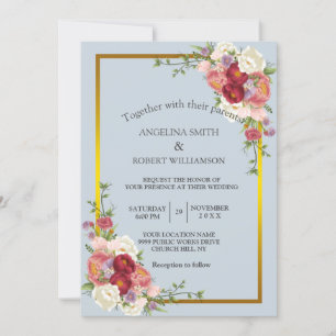 Invitation Aquarelle Dusty Gris Or Blush Rose Peach Floral
