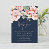 Invitation Aquarelle Dusty Rose Baptême Belle Marine Bleu (Debout devant)