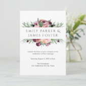 Invitation Aquarelle Dusty Rose Bourgogne Floral Mariage (Debout devant)