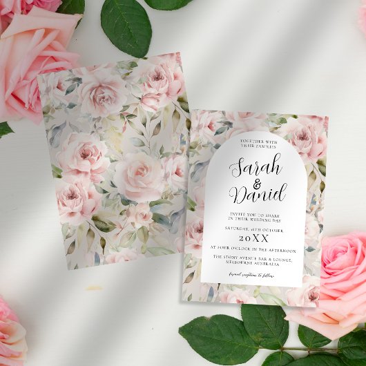 Invitation Aquarelle Dusty Rose rose Mariage