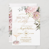 Invitation Aquarelle Dusty Roses Hydrangea Brunch Bubbly (Devant / Derrière)