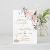 Invitation Aquarelle Dusty Roses Hydrangea Brunch Bubbly (Debout devant)