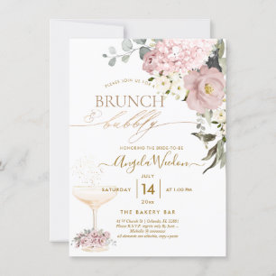 Invitation Aquarelle Dusty Roses Hydrangea Brunch Bubbly