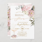 Invitation Aquarelle Dusty Roses Hydrangea Fête des mariées (Devant / Derrière)