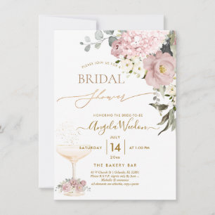 Invitation Aquarelle Dusty Roses Hydrangea Fête des mariées