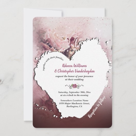 Invitation Aquarelle Dusty Roses Mariage Boho romantique (Devant)