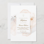 Invitation aquarelle éclaboussures et fleurs n4 | Baptême (Devant)