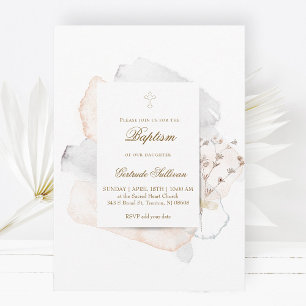 Invitation aquarelle éclaboussures et fleurs n5 Baptême