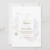 Invitation aquarelle éclaboussures et fleurs n6 | Baptême (Devant)