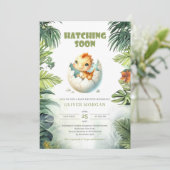 Invitation Aquarelle éclosion bientôt baby shower de dinosaur (Debout devant)