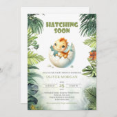 Invitation Aquarelle éclosion bientôt baby shower de dinosaur (Devant / Derrière)