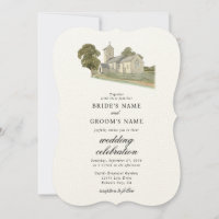 Aquarelle Eglise traditionnelle Monogramme Mariage