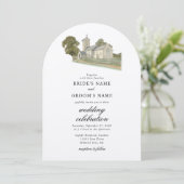 Invitation Aquarelle Eglise traditionnelle Monogramme Mariage (Debout devant)