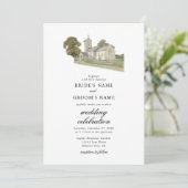 Invitation Aquarelle Eglise traditionnelle Monogramme Mariage (Debout devant)