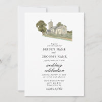 Aquarelle Eglise traditionnelle Monogramme Mariage