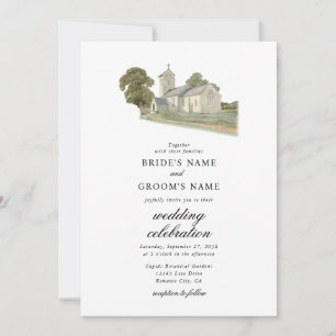 Invitation Aquarelle Eglise traditionnelle Monogramme Mariage