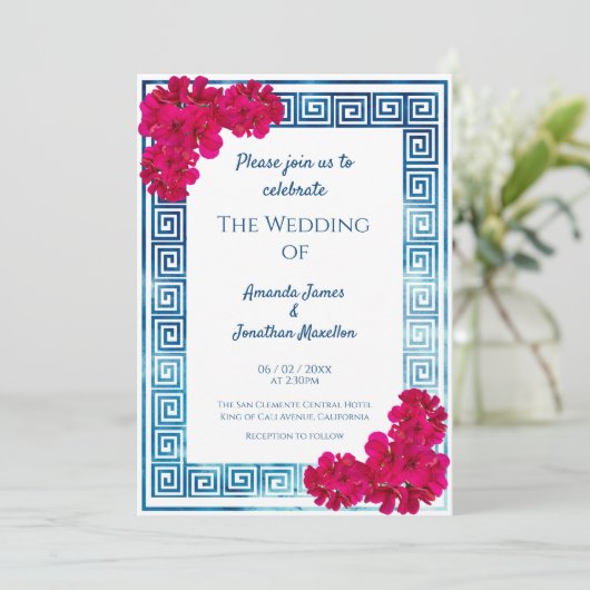 Invitation Aquarelle Elégance Grecienne + Mariage Fleur Rose (Debout devant)