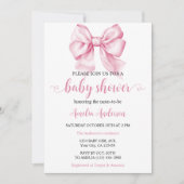 Invitation Aquarelle Elegant Bow Baby shower Coquette rose (Devant)