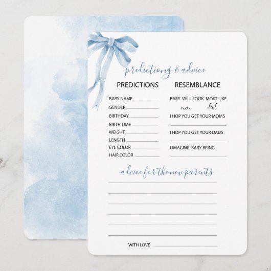 Invitation Aquarelle Elegant Bow Ribbon Bleu Predictiong Adv (Devant / Derrière)