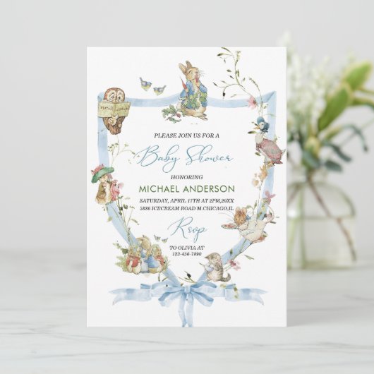 Invitation Aquarelle Elegant Fleur sauvage Peter Rabbit Baby (Debout devant)