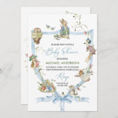 Invitation Aquarelle Elegant Fleur sauvage Peter Rabbit Baby (Devant / Derrière)