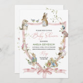 Invitation Aquarelle Elegant Fleur sauvage Peter Rabbit Baby (Devant / Derrière)