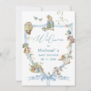 Invitation Aquarelle Elegant Fleur sauvage Peter Rabbit bébé 