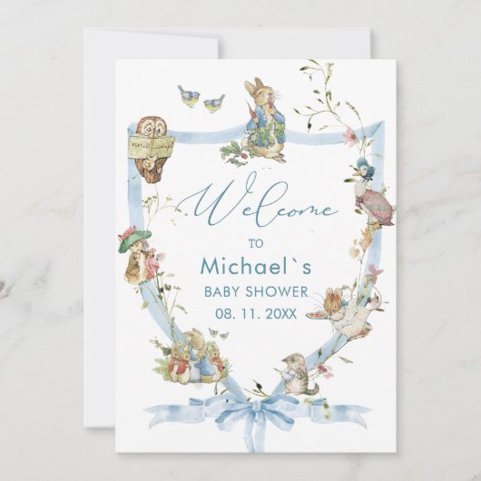 Invitation Aquarelle Élégant Fleur Sauvage Pierre Lapin bébé (Devant)
