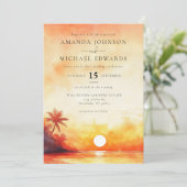 Invitation Aquarelle Elegant Orange Beach Sunset Mariage (Debout devant)