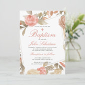Invitation Aquarelle Élégant rose floral Baptême (Debout devant)