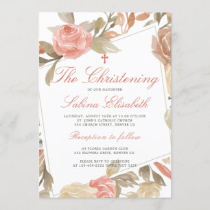 Invitation Aquarelle Élégant rose Floral Christening