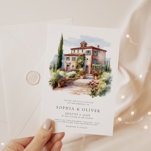 Invitation Aquarelle Elegant Vignoble Mariage