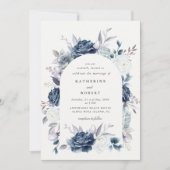 Invitation aquarelle élégante bleu foncé mariage (Devant)