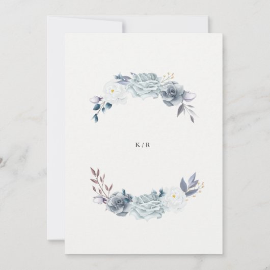 Invitation aquarelle élégante bleu foncé mariage (Dos)