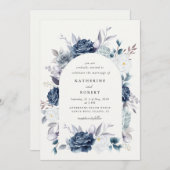 Invitation aquarelle élégante bleu foncé mariage (Devant / Derrière)