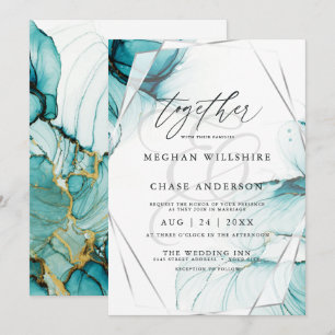 Invitation aquarelle élégante bleu océan sarcelle