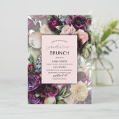 Invitation Aquarelle Elégante bleu violet fleurs rose gradua (Debout devant)