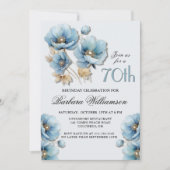 Invitation Aquarelle Elégante Blue Gold Floral 70e anniversai (Devant)