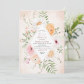 Invitation Aquarelle Élégante Fête des mariées de fleurs rose (Debout devant)