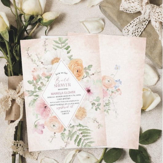 Invitation Aquarelle Élégante Fête des mariées de fleurs rose