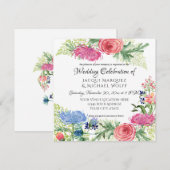 Invitation Aquarelle Elégante feuille de foune florale bleu e (Devant / Derrière)